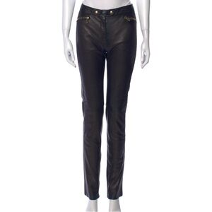 Vintage Roberto Cavalli Black Leather Skinny Pants with Gold Hardware